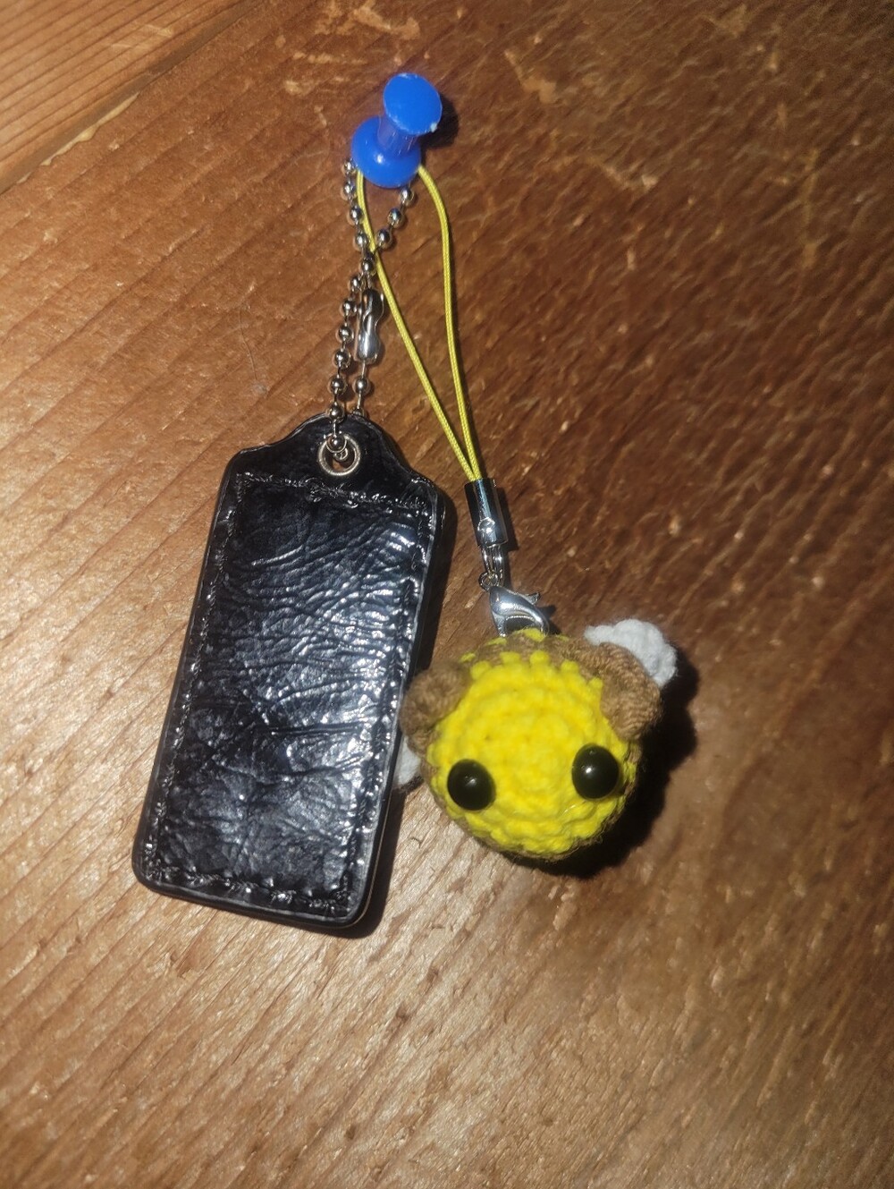 Coach Black Hangtag With Handmade Yellow Bee Crochet Charm - Picture 2 of 2